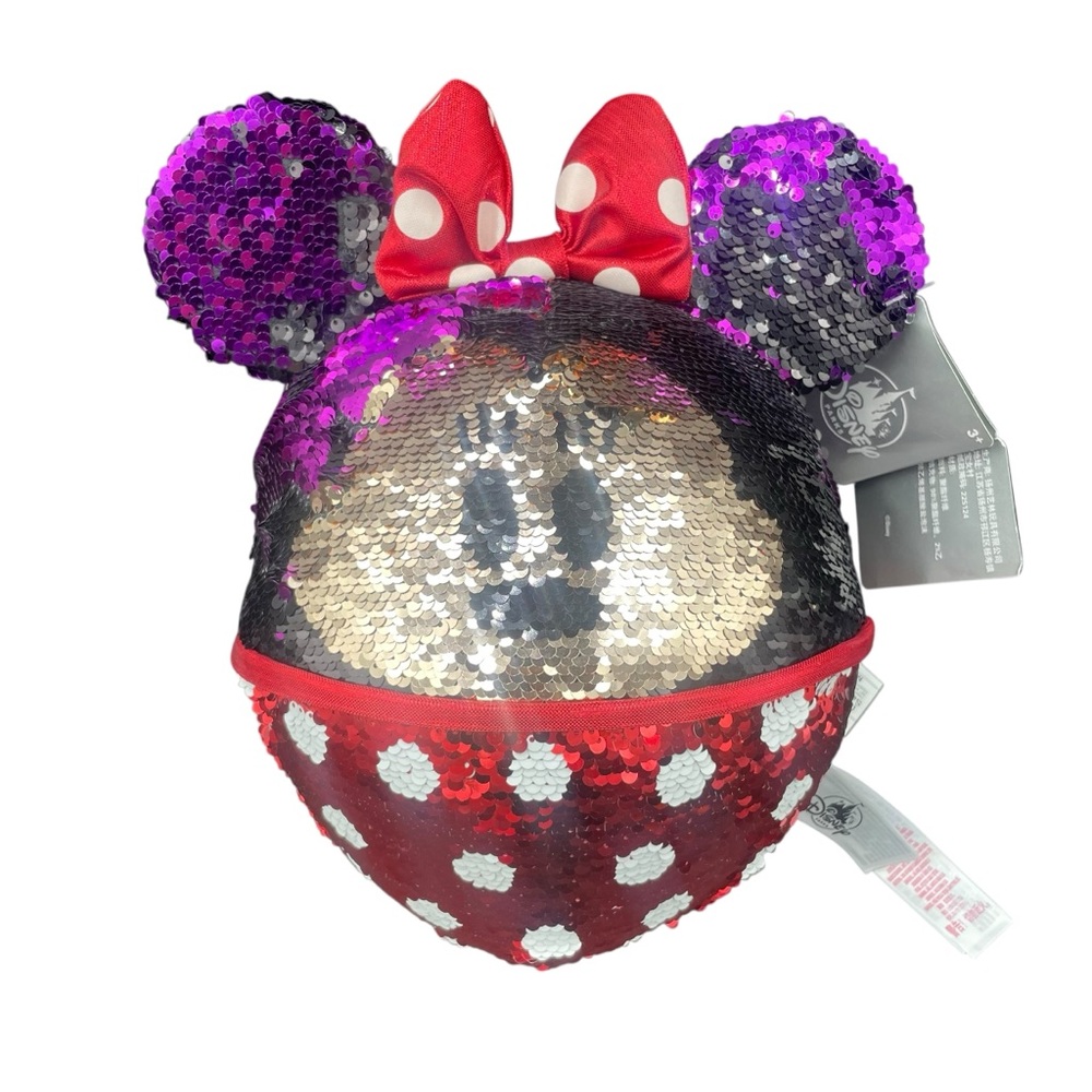 Disney Minnie Mouse Plush Toy Flip Sequins Red Black Stuffed Animal New
